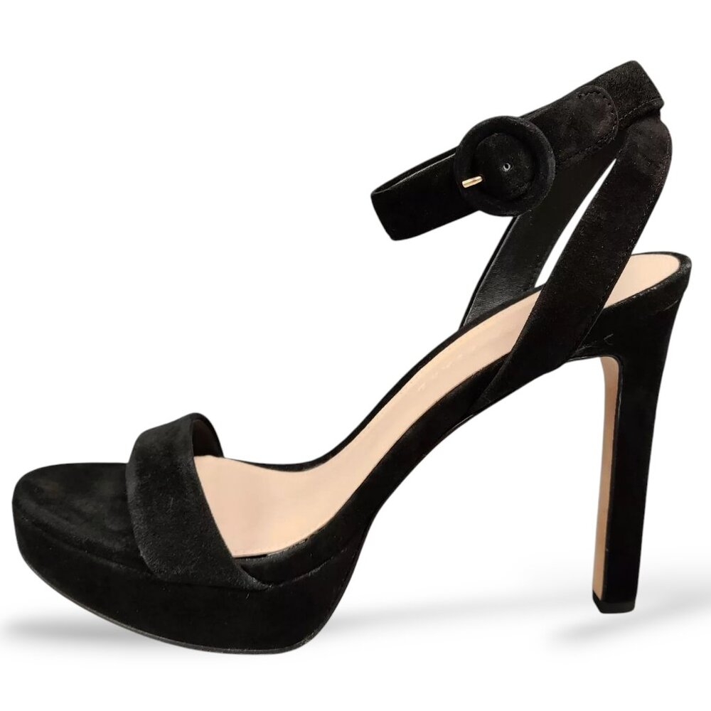 $395 VERONICA BEARD Darcelle Ankle Strap Stiletto Sandals Heels Black Suede 9